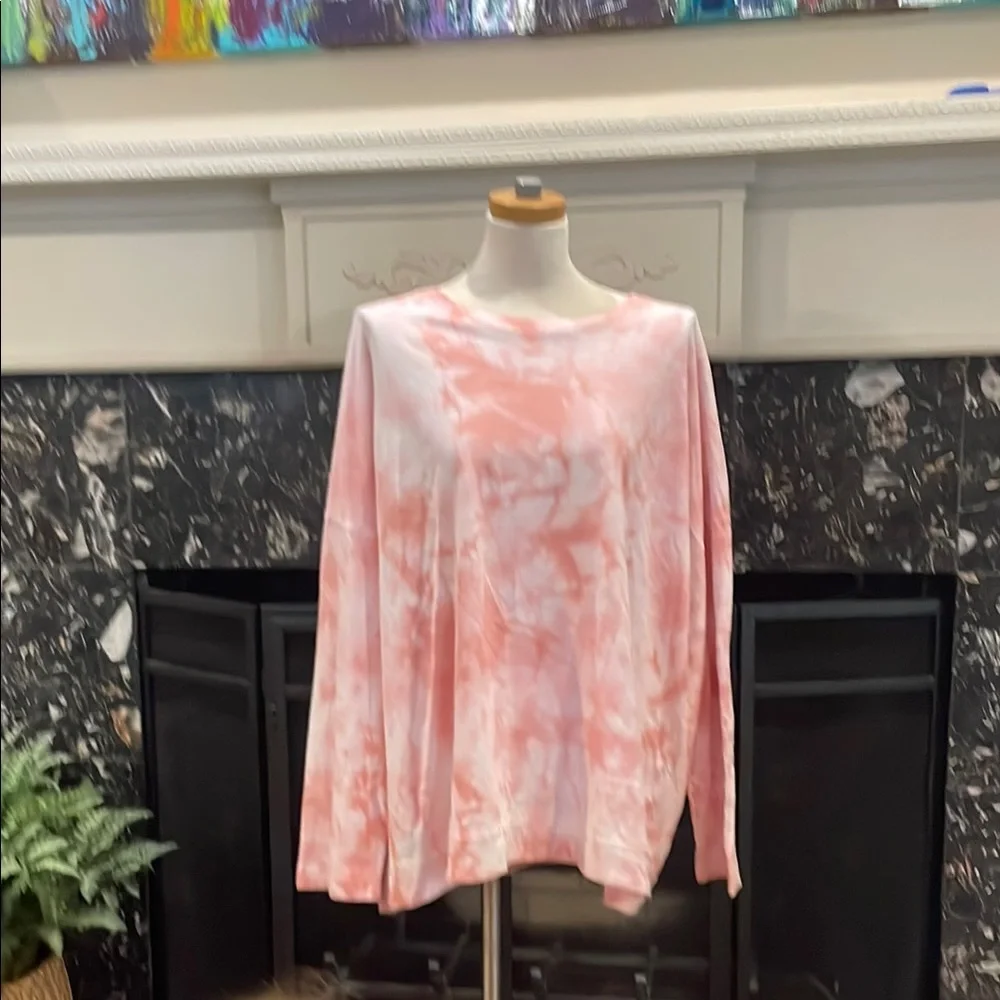 Time and Tru Pink and White Long Sleeve Boxy Sweatshirt - Picture 1 of 10